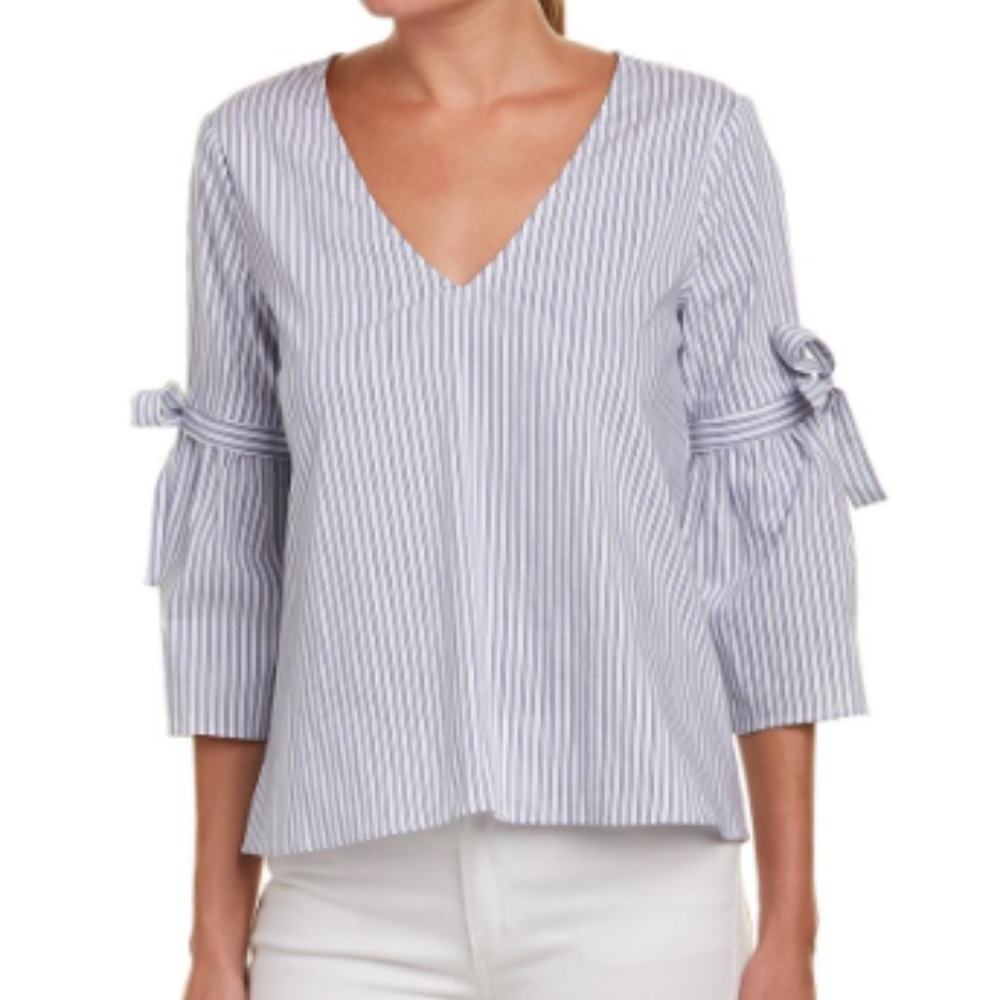 Lavender Brown flared sleeve stripe top